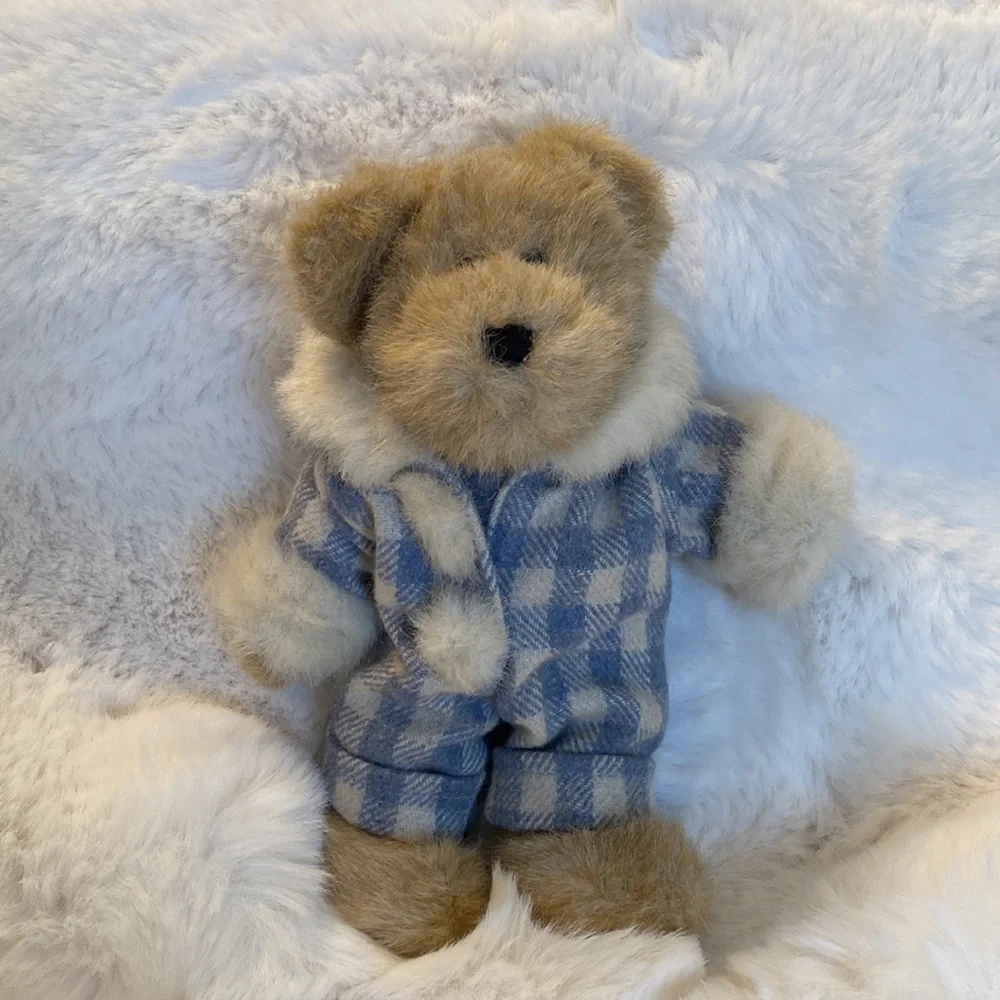 Boyds Bear Plush Jointed Lgt. Brown Fur Trim Hooded Checked Snowsuit #13644(CN)